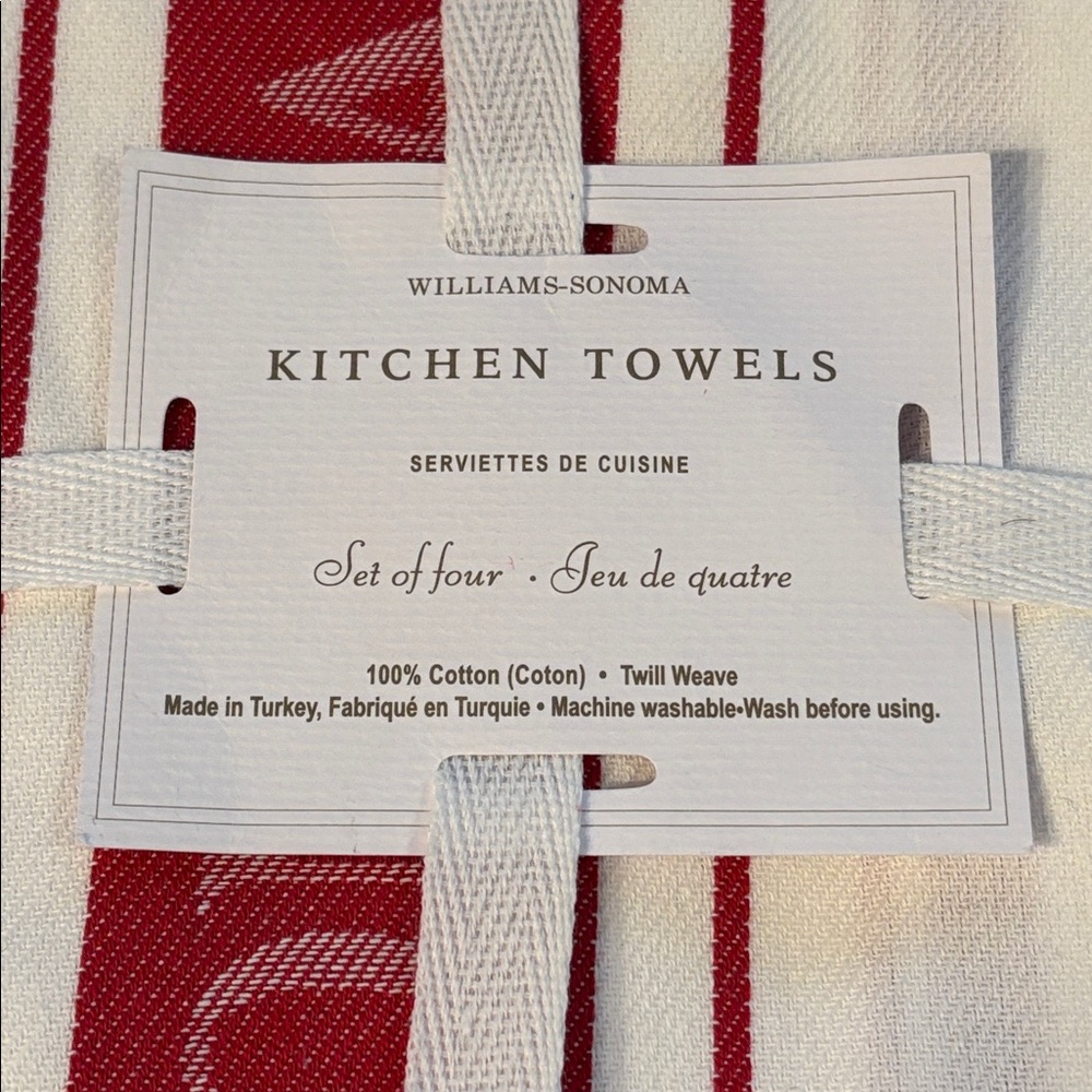 Williams Sonoma Classic Red and White Towels Set of 4 NWT Red Claret - Picture 4 of 7